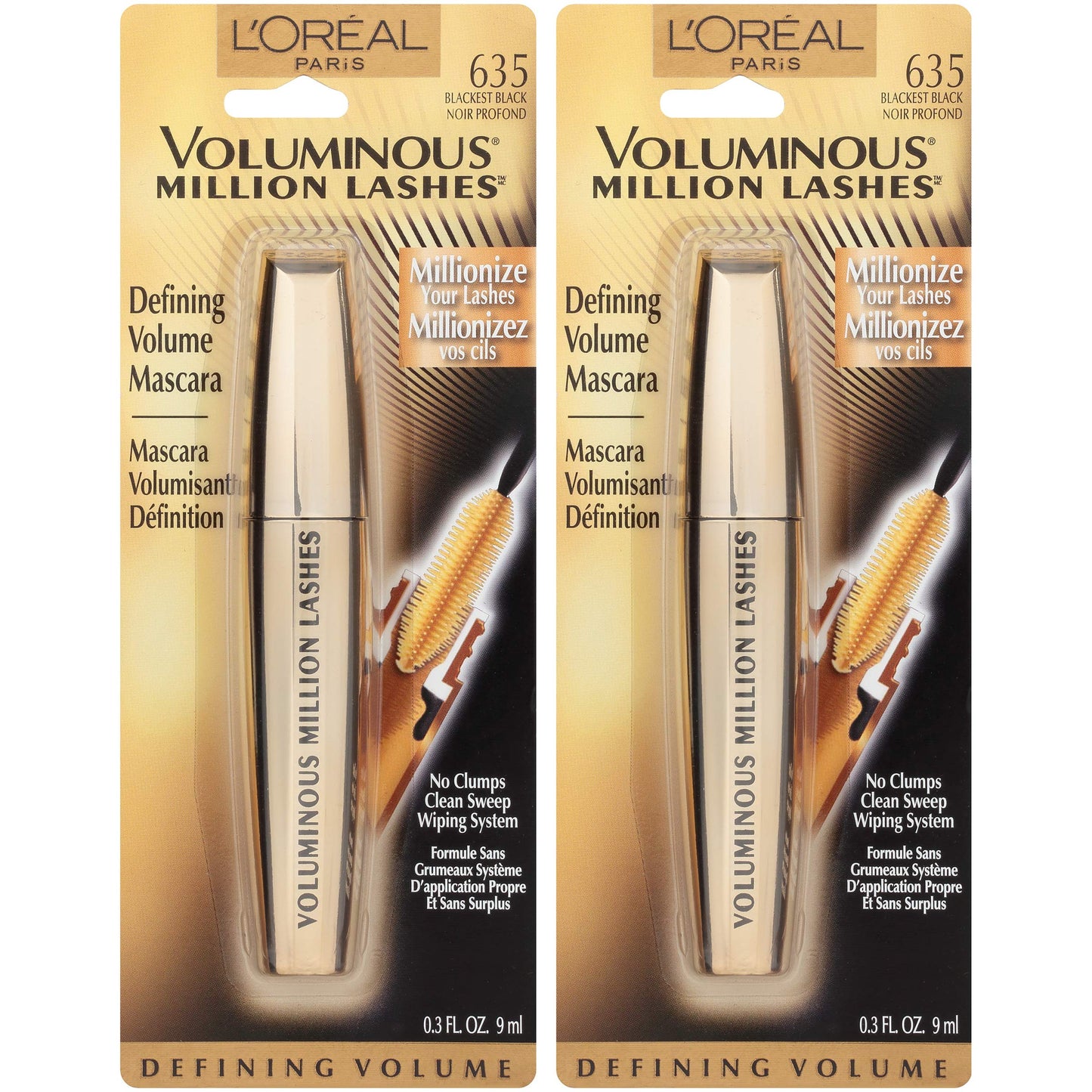 L’Oreal Paris Makeup Voluminous Million Lashes Mascara, Volumizing Collagen Infused Eye Makeup, Amplifying Mascara Brush, Washable, Blackest Black