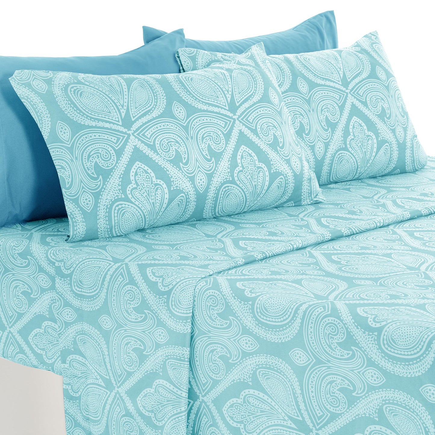 LUX Décor Paisley King Sheet Set - 6 Piece Ultra-Soft Microfiber Bed Sheets with Flat Sheet, 16 Inches Deep Pocket Fitted Sheet & 4 Pillowcases,