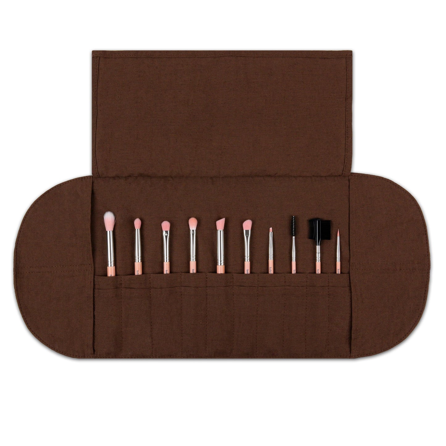 Bdellium Tools Professional Makeup Brush Pink Bambu Series - Eyes Only 10pc. Brush Set with Roll-Up Pouch