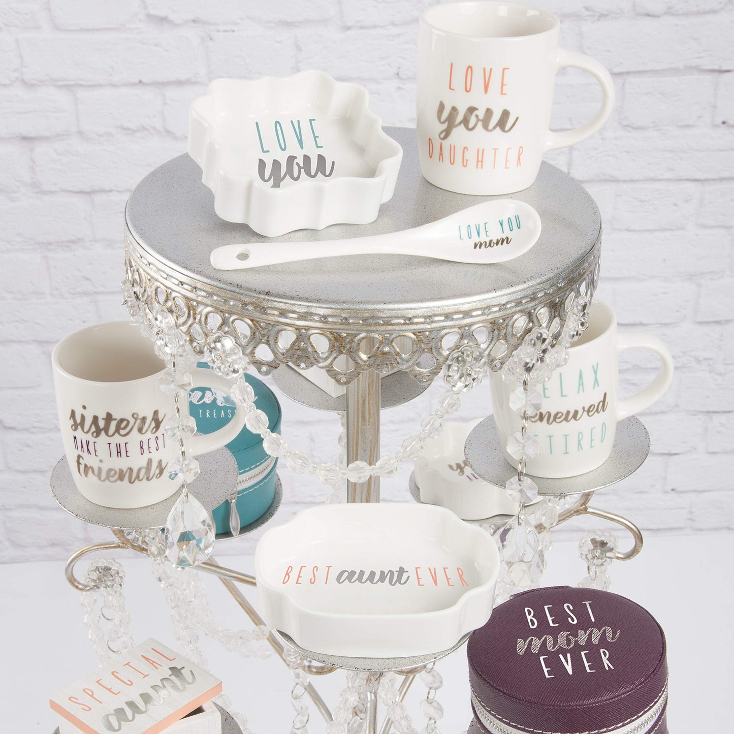 Pavilion - Love You - Teal & Silver - 3 Inch Mini Jewelry Dish with Gift Box