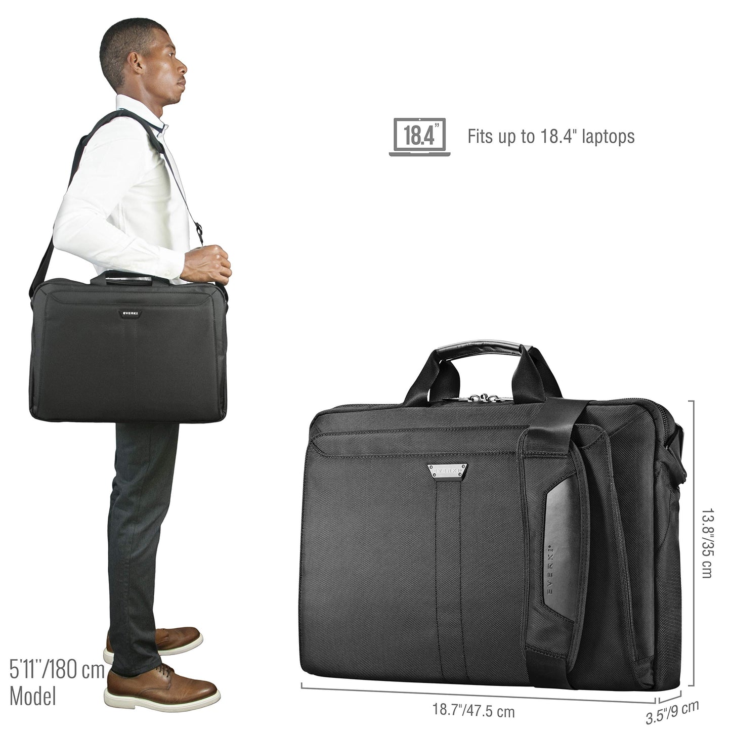 EVERKI Lunar Large Laptop Briefcase - Water-Repellent Durable Ballistic Nylon & Leather Accent Briefcase Bag, Professional Work/Gaming Laptop Bag