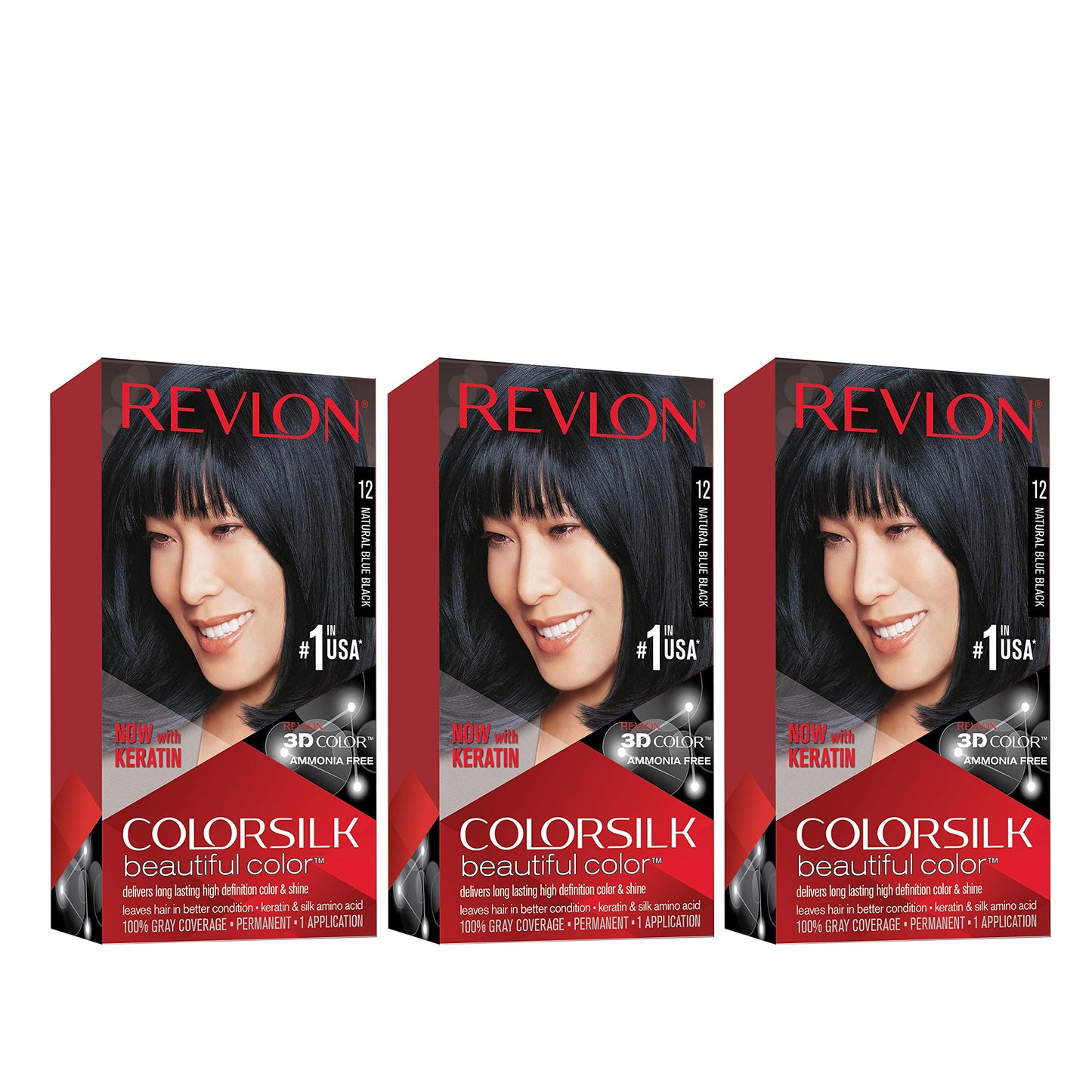 Revlon Permanent Hair Color, Permanent Hair Dye, Colorsilk with 100% Gray Coverage, Ammonia-Free, Keratin and Amino Acids, 12 Natural Blue Black, 4.4