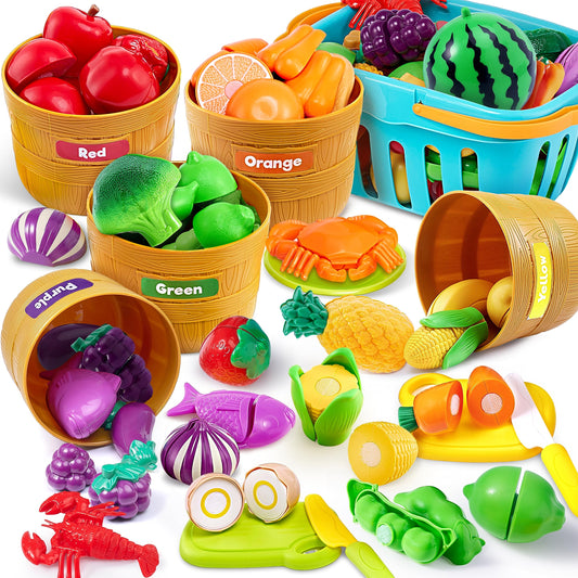 JOYIN Play Food Set for Toddlers – Pretend Kitchen & Cutting Toys for Preschool Learning, Color Sorting, Educational Fun for Kids