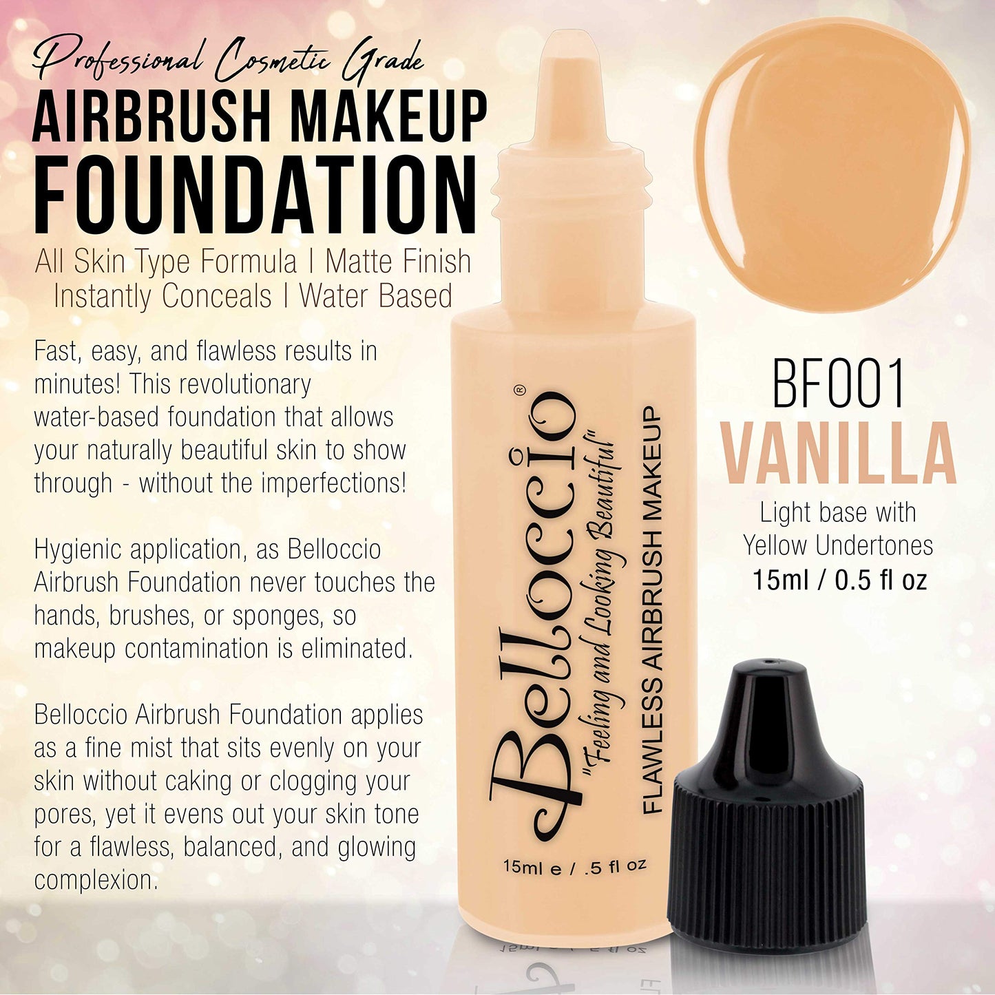 Belloccio's Professional Cosmetic Airbrush Makeup Foundation 1/2oz Bottle: Vanilla