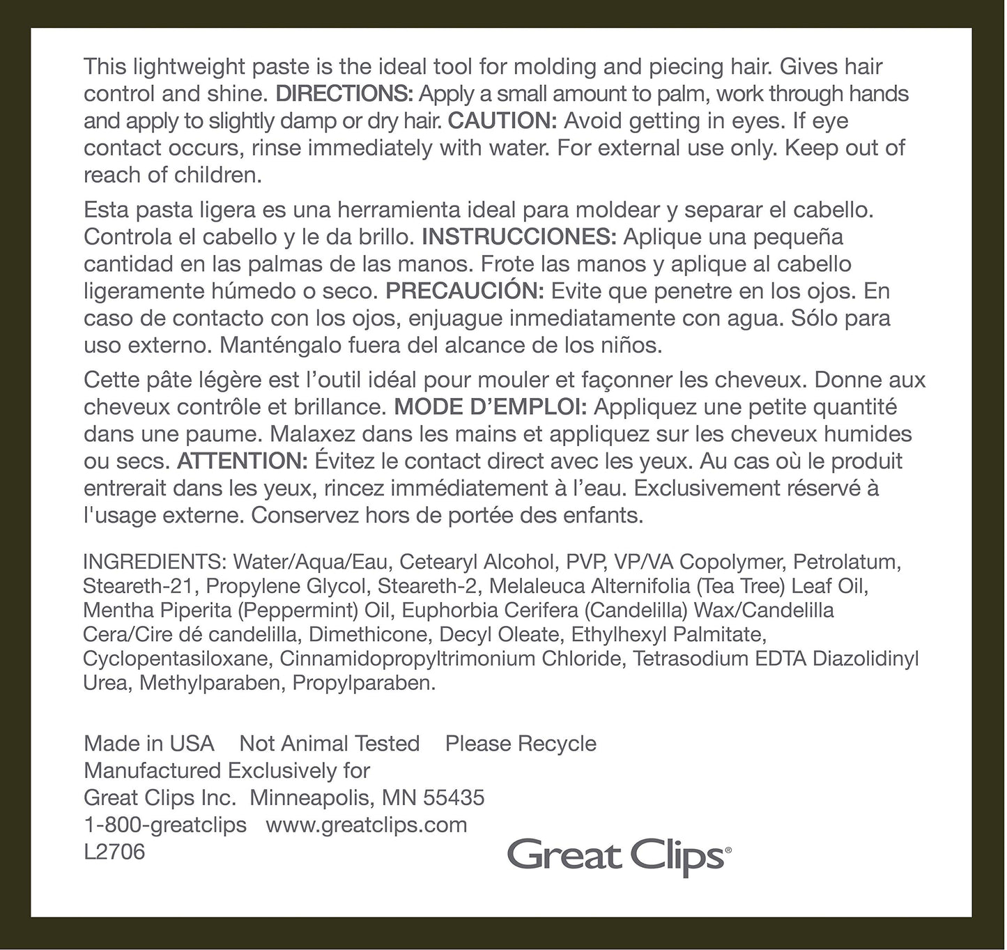 GREAT CLIPS Solutions Tea Tree Paste 3.4oz | Easy Pump | Peppermint Scent | Mold and Style Hair