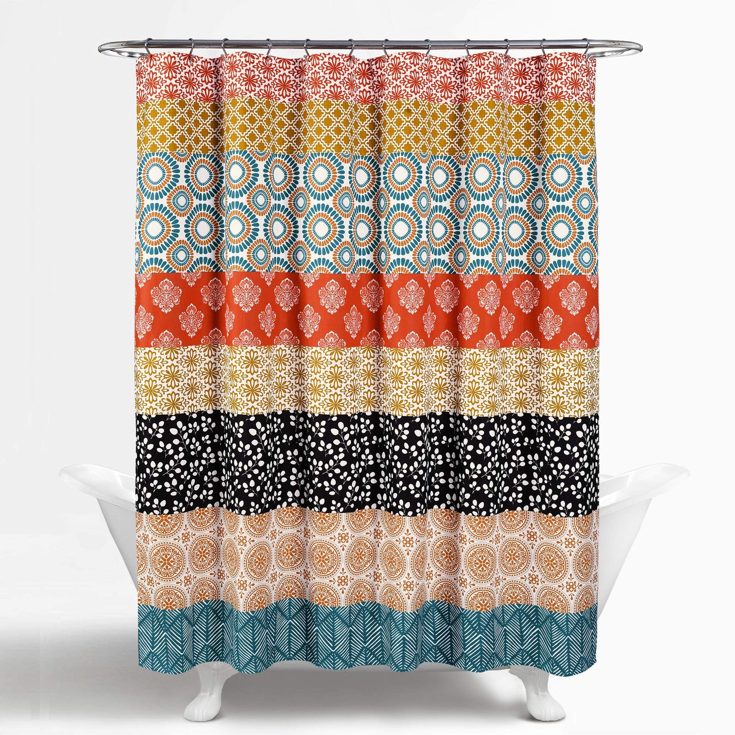Lush Decor Bohemian Stripe Shower Curtain 72" W x 72" L Turquoise & Orange - Bathroom Curtain - Striped Shower Curtain - Boho Decor - Fabric Shower…