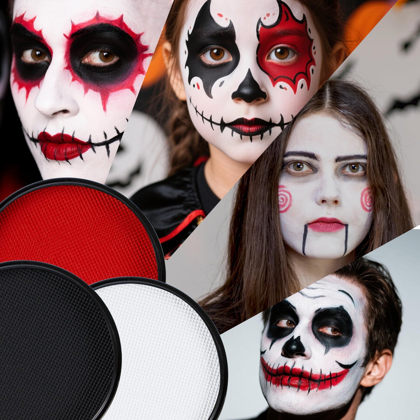 Spooktacular Creations 3PCS Halloween Makeup Face Body Paint Waterproof Foundation Cream Cake Tub, Halloween Party Cosplay Clown Sfx Costume Dress Up