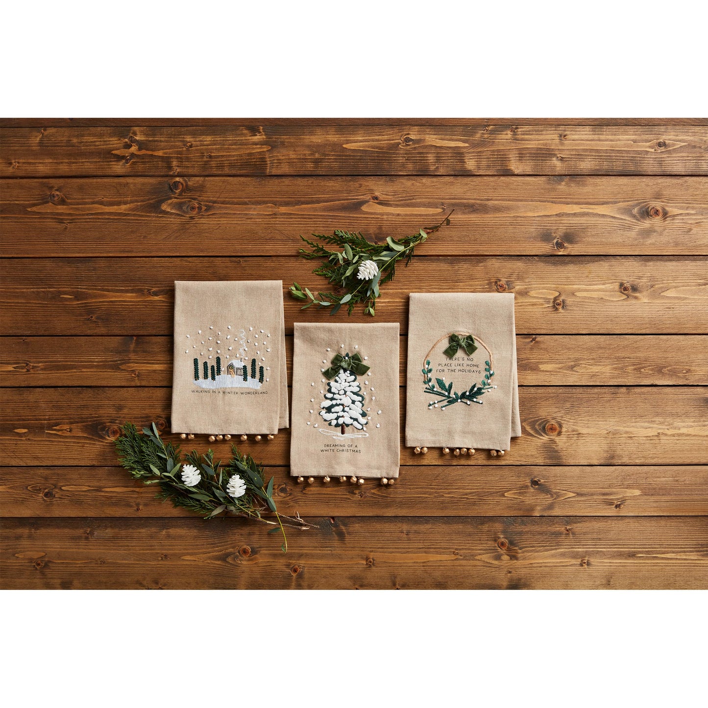 Mud Pie Embroidery Bell Christmas Towel, House, 21" x 14"
