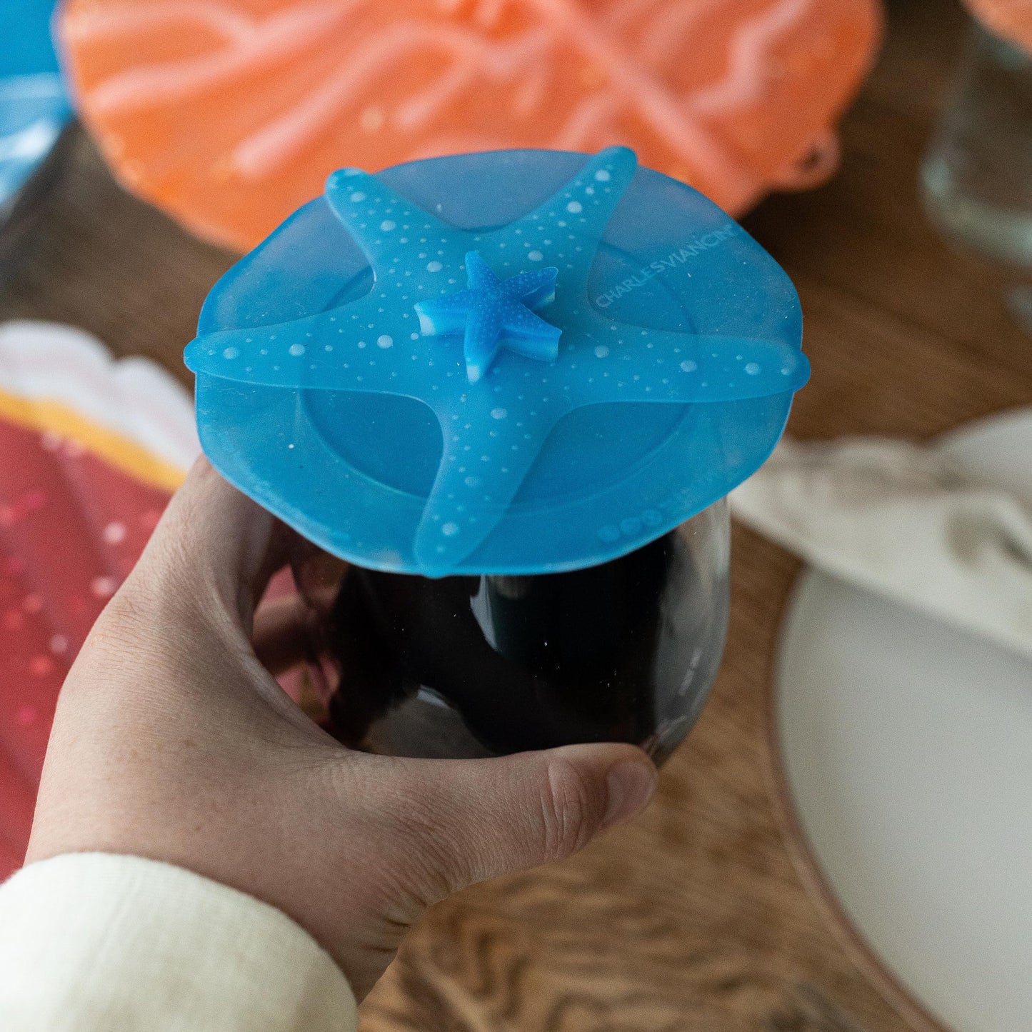 Charles Viancin - Coastal Silicone Lid for Food Storage - Costal Drink Covers - Set of 4 - One of Each - Creates an Airtight Seal on Any Smooth Rim…