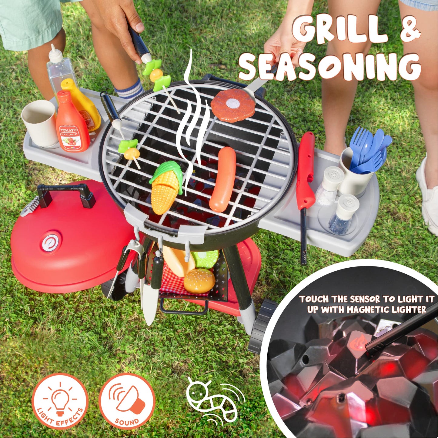 JOYIN 34PCS Kids BBQ Kitchen Toy Set – Interactive Grill Playset with Lights & Sounds – Cooking Toy Gift for Boys & Girls