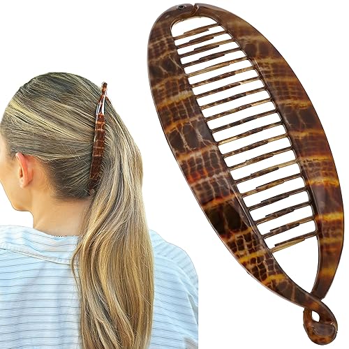 Camila Paris CP3097 French Extra Large Banana Clip Hair Comb, Classic Banana Clips Hair for Thick Hair Ponytail Holder Interlocking Styling Clips