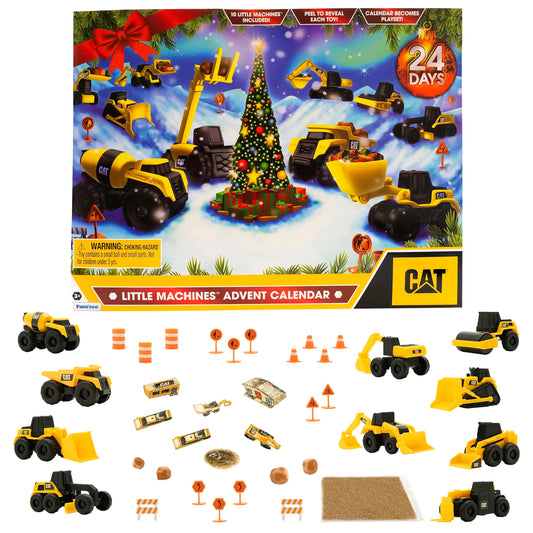 CAT Construction Toys Little Machines Advent Calendar – 24 Pc Set with 10 Mini Vehicles & Magic Insta-Dirt, Kids Ages 3+