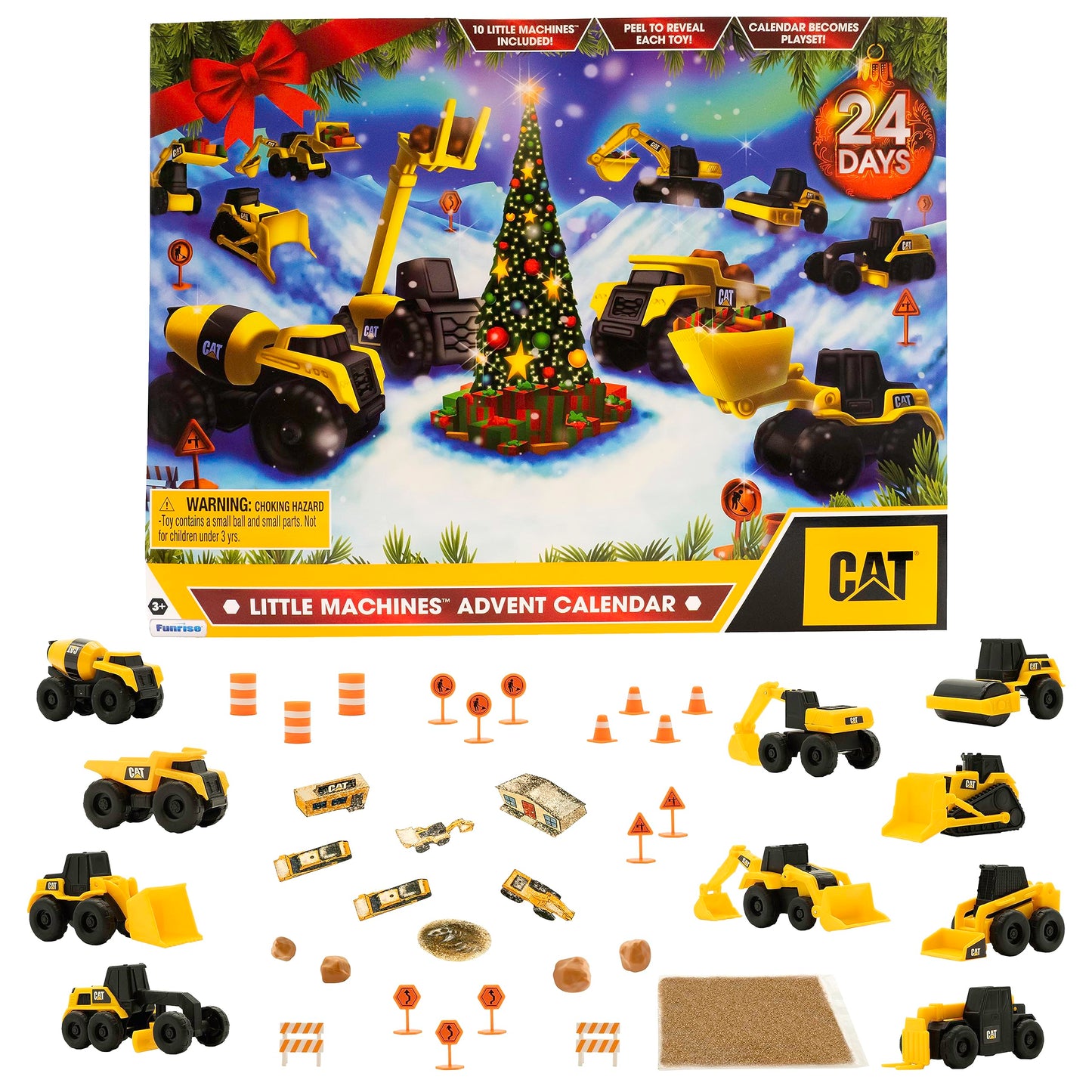 CAT Construction Toys Little Machines Advent Calendar – 24 Pc Set with 10 Mini Vehicles & Magic Insta-Dirt, Kids Ages 3+