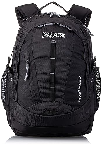 JanSport Odyssey Laptop Backpack for 15” Computer or 3L Hydration System, Black - Large Bag Adults with Tuck-Away Hip Belt, 2 Main Compartments - Premium College Essentials
