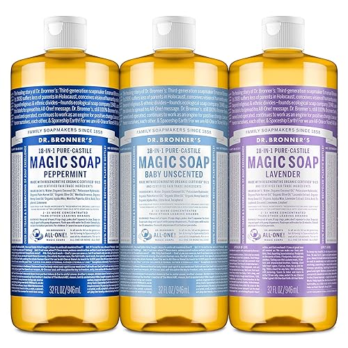 Dr. Bronner's Pure-Castile Magic Liquid Soap Made with Regenerative Organic Oils, Vegan, Concentrated, Body Wash- For Face, Hair, Laundry - 32oz