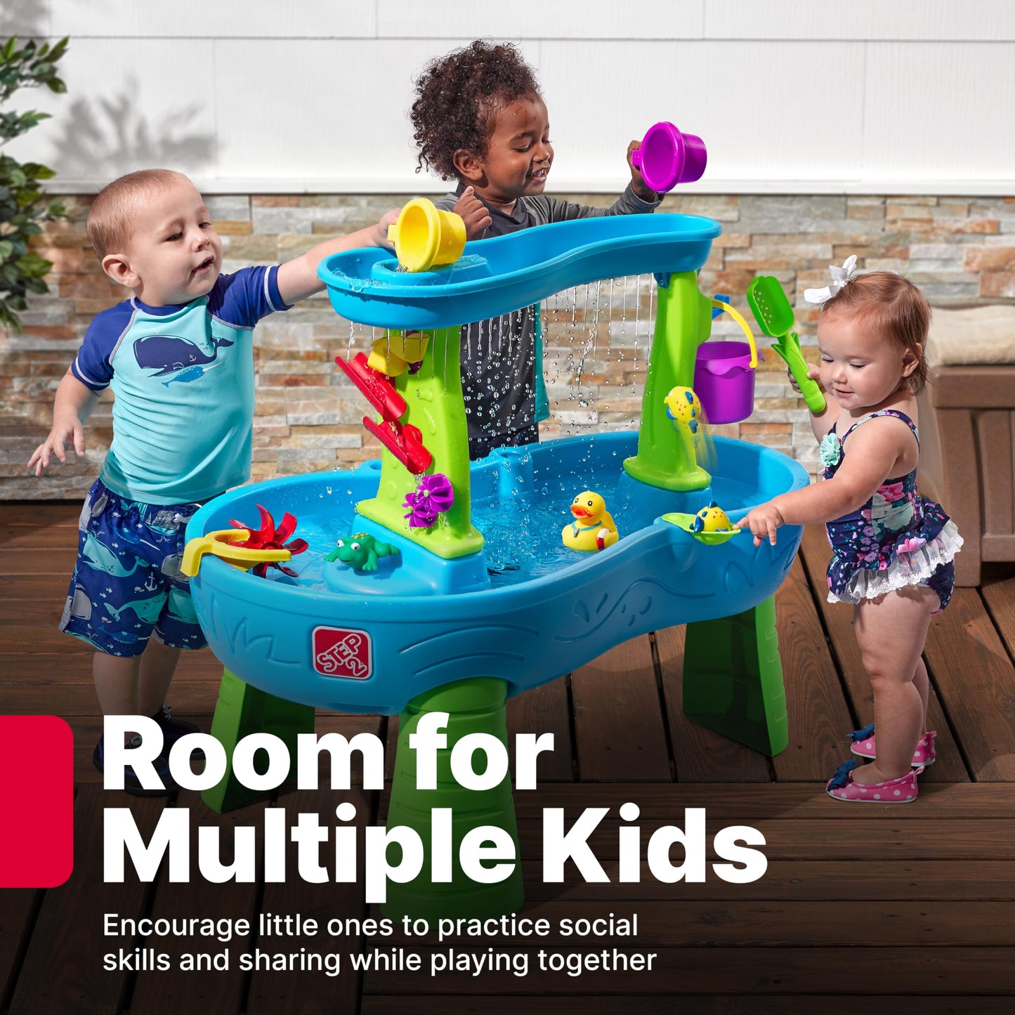 Step2 Rain Showers Splash Pond Water Table – Toddler Outdoor Sensory Playset with 13 Accessories, Ages 1.5+