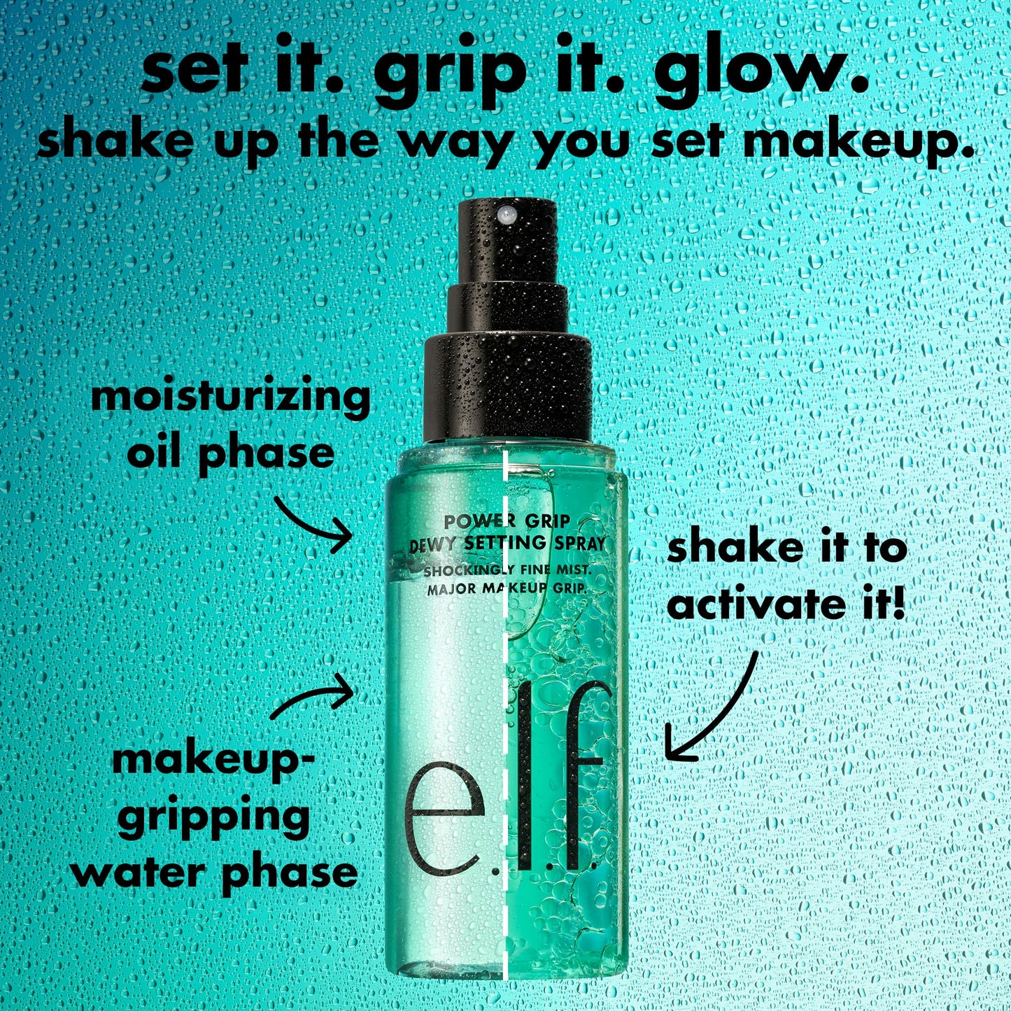e.l.f. Power Grip Dewy Setting Spray, Ultra Fine Mist Made With Hyaluronic Acid, Grips Makeup For A Hydrated-Looking, Dewy Finish, Vegan