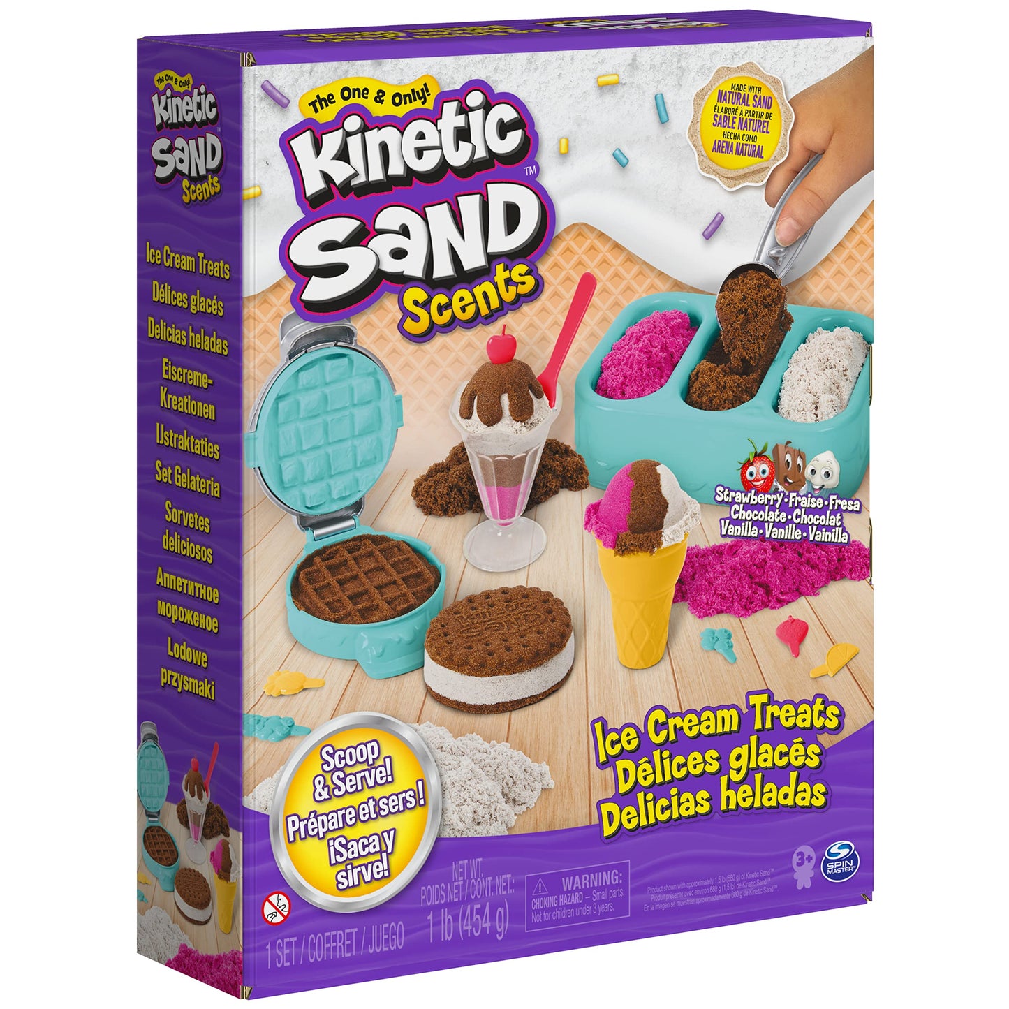 Kinetic Sand Scents, Ice Cream Treats Playset with 3 Colors Scented Play Sand & 6 Tools, Sensory Toys for Kids Ages 3 and up