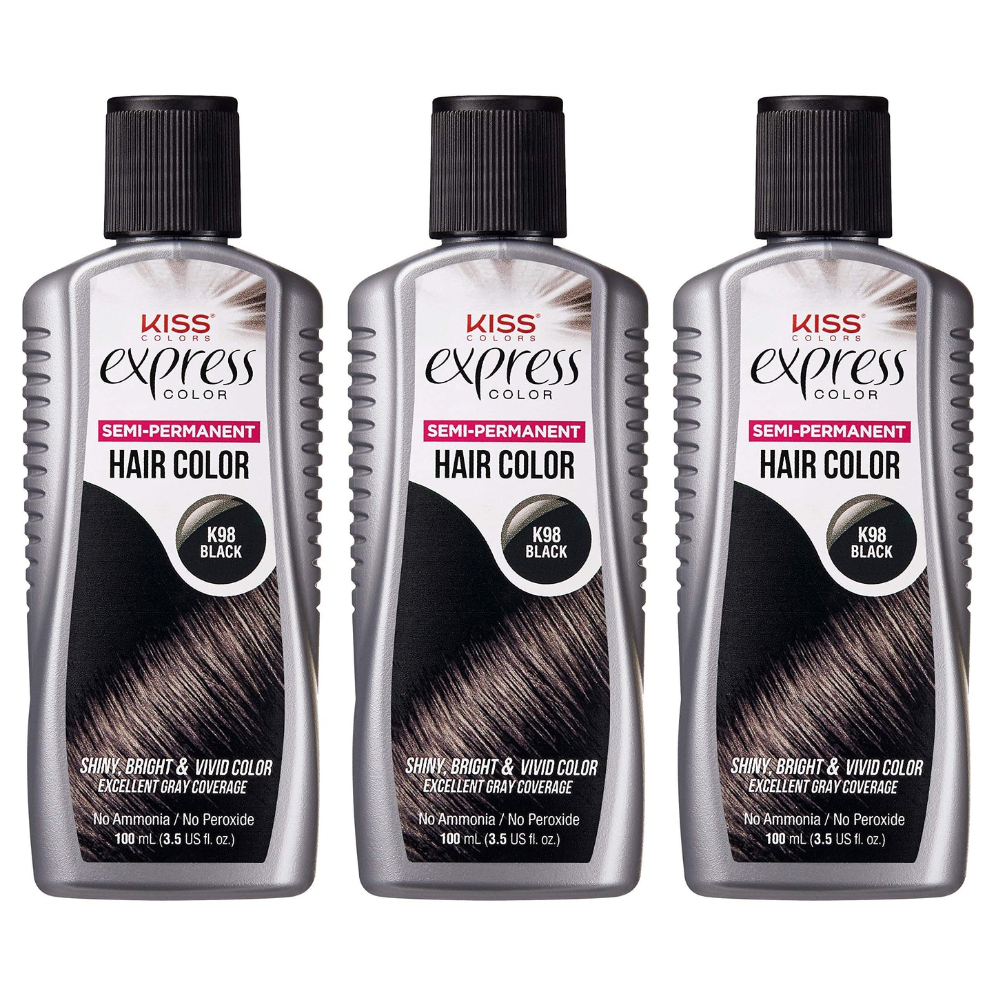 Kiss Express Color #K98 Semi-Permanent Black 3.5 Ounce (103ml) (Pack of 3)