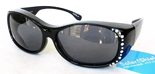 Solar Shield Fit Over Your RX Glasses Polarized Rhinestone Sunglasses (1414) + Free Bonus Cleaning Cloth