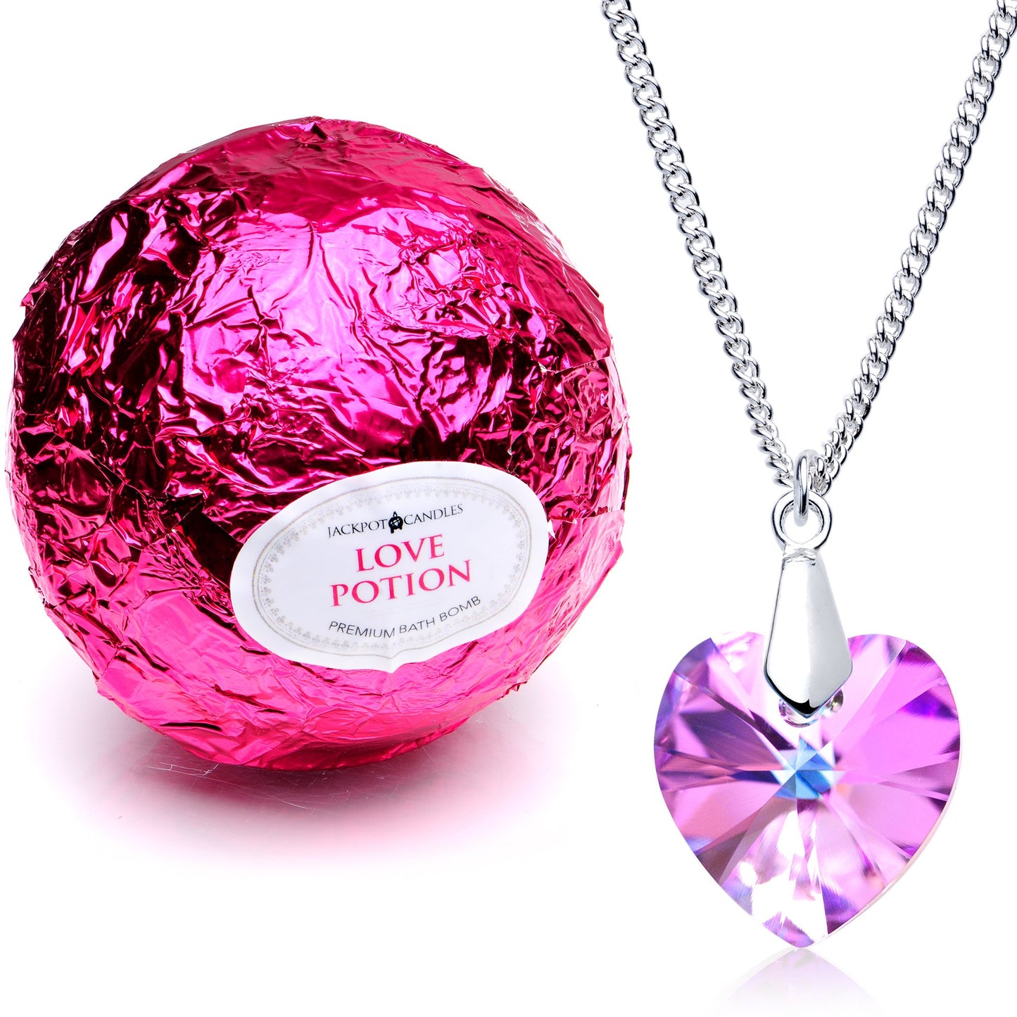 Love Potion Bath Bomb with Necklace Created with Crystal Extra Large 10 oz. Made in USA