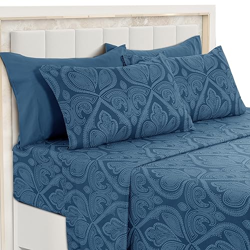 LUX Décor Paisley King Sheet Set - 6 Piece Ultra-Soft Microfiber Bed Sheets with Flat Sheet, 16 Inches Deep Pocket Fitted Sheet & 4 Pillowcases,