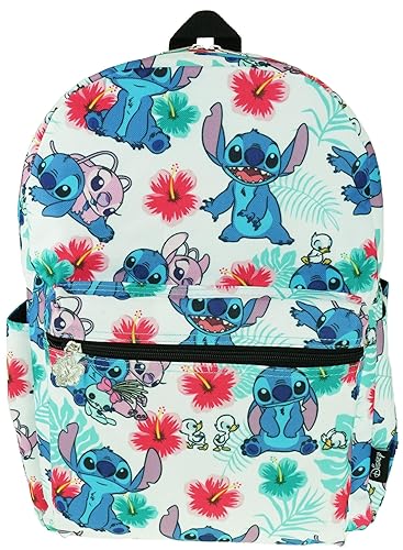 Lilo and Stitch 16 Inch Allover Print Backpack with Laptop Sleeve (White w/Side Pockets)
