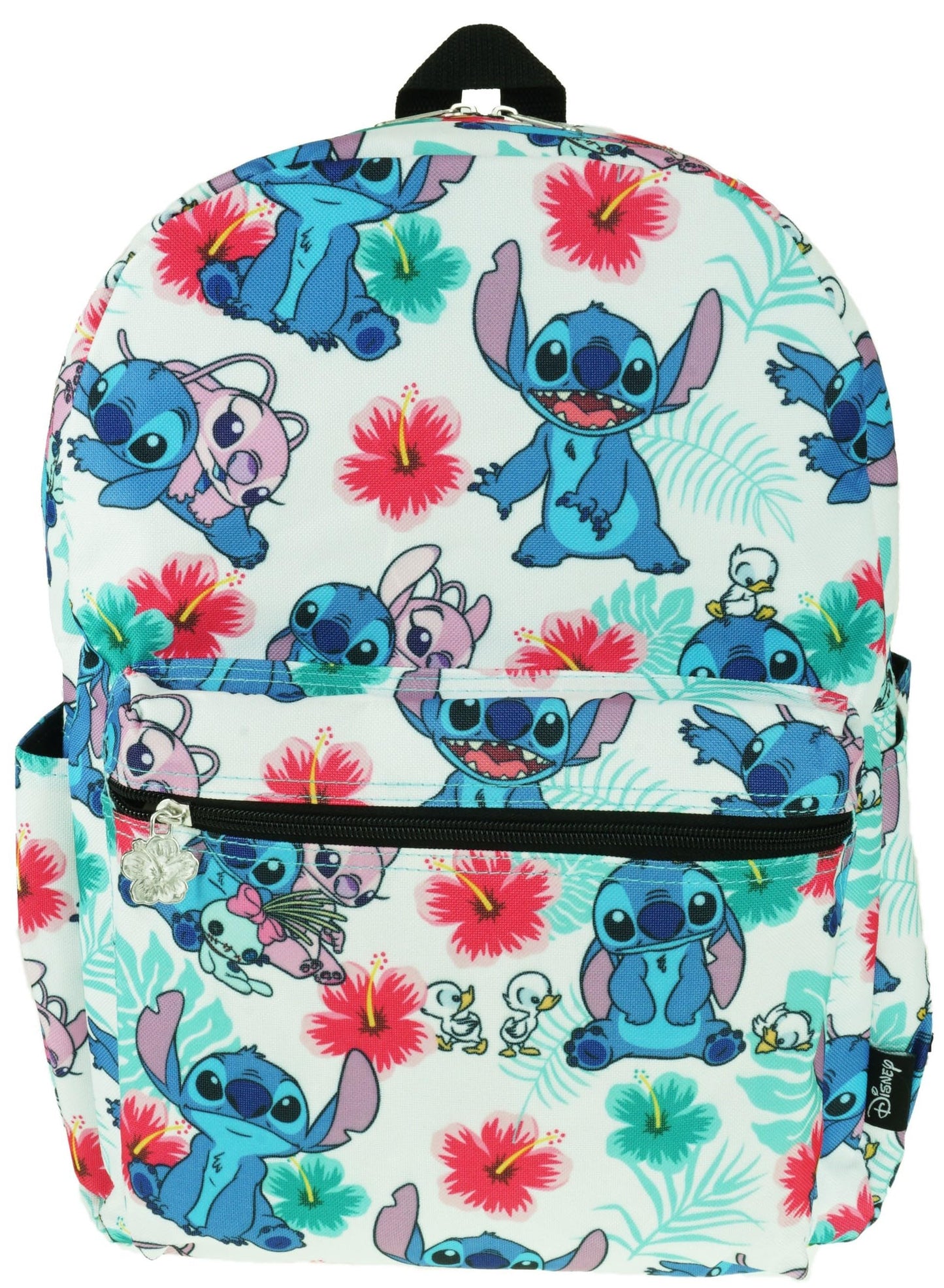 Lilo and Stitch 16 Inch Allover Print Backpack with Laptop Sleeve (White w/Side Pockets)