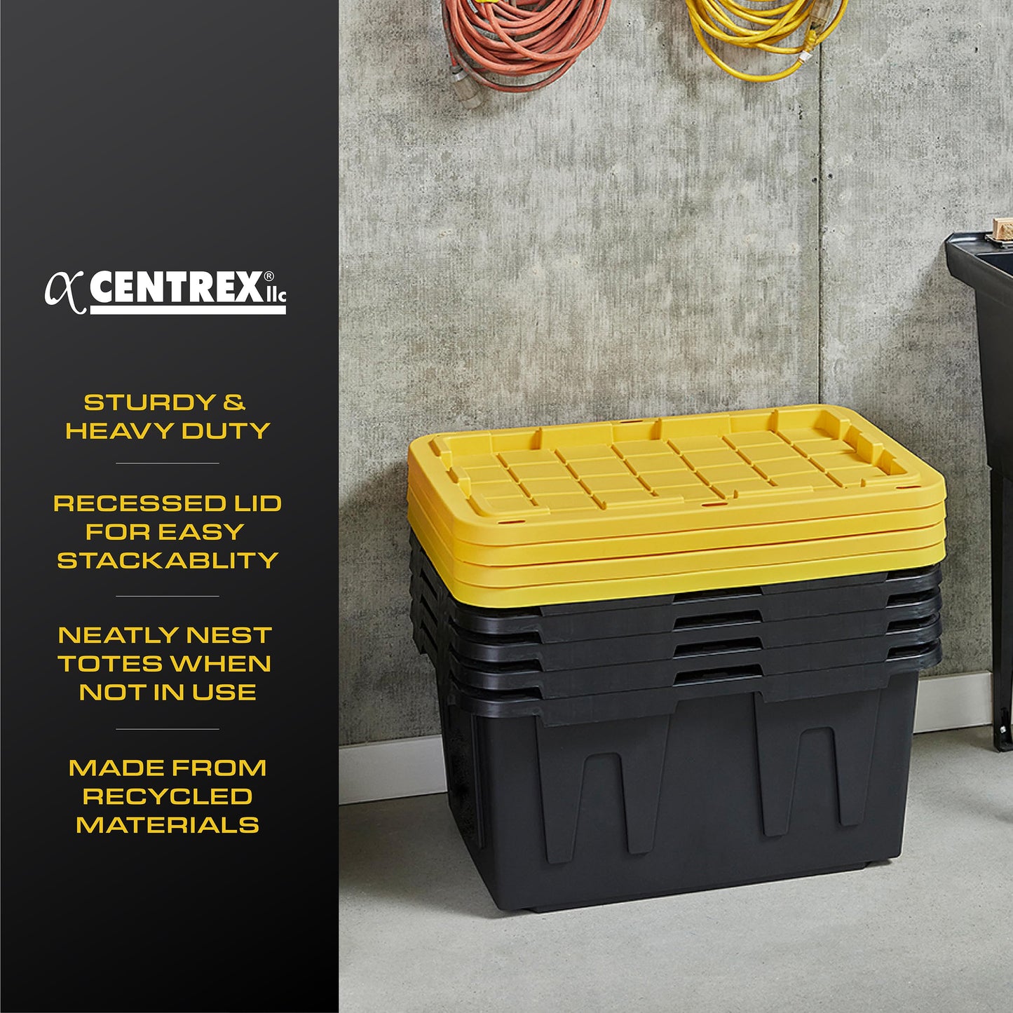 CX Black & Yellow, 27-Gallon Heavy Duty Tough Storage Container & Snap-Tight Lid, (14.3"H x 20.6"W x 30.6"D), Weather-Resistant Design and Stackable…