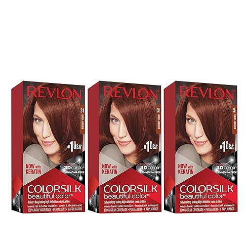 Revlon Permanent Hair Color, Permanent Hair Dye, Colorsilk with 100% Gray Coverage, Ammonia-Free, Keratin and Amino Acids, 31 Dark Auburn, 4.4 Oz