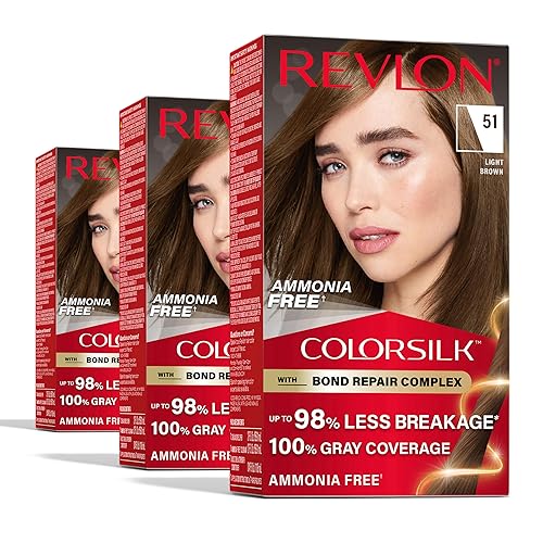 Revlon ColorSilk with Bond Repair Complex, Brown Permanent Hair Color, 100% Gray Coverage, Ammonia Free Hair Dye, Vegan Keratin, 51 Light Brown (Pack