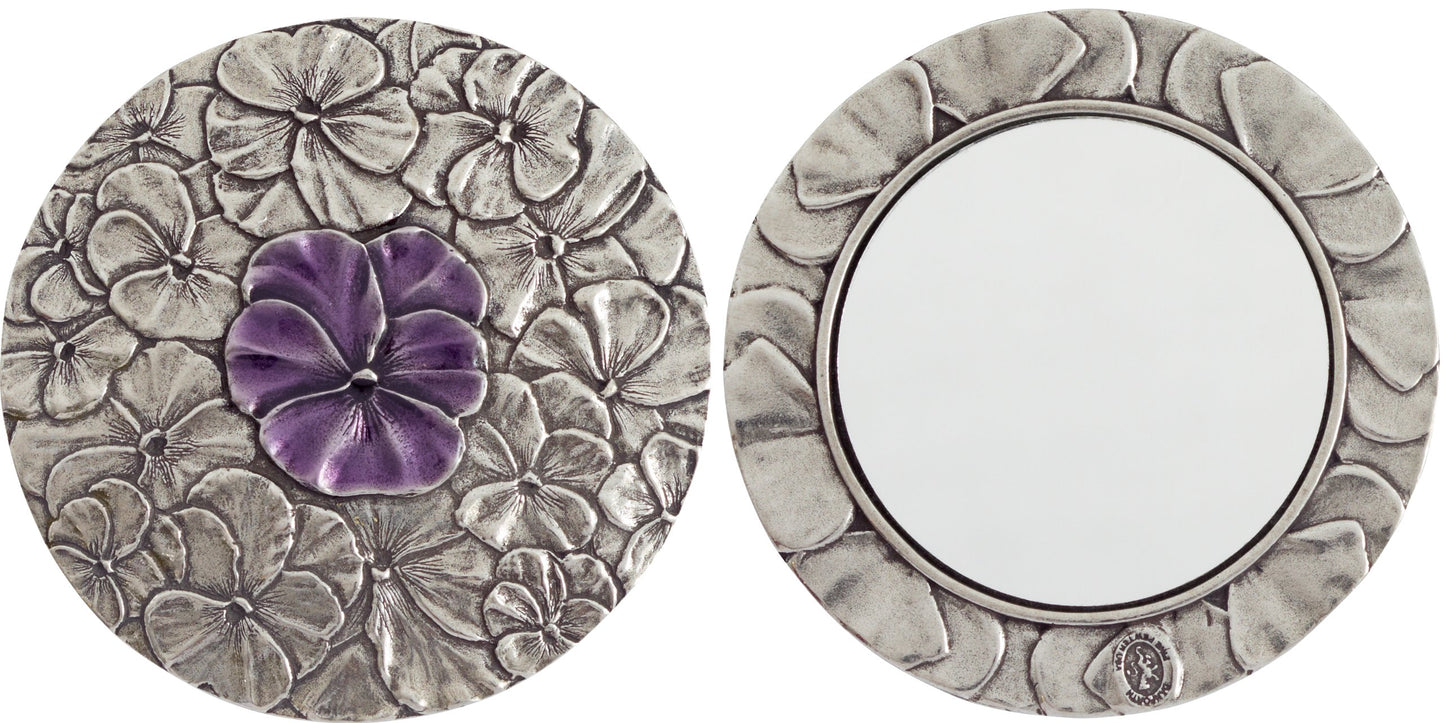 DANFORTH - Pewter Pansy Purse Mirror - Handmade Hand-Held Mirror for Women - Purple Flower Gift Accessories - Made in USA (3 inches)