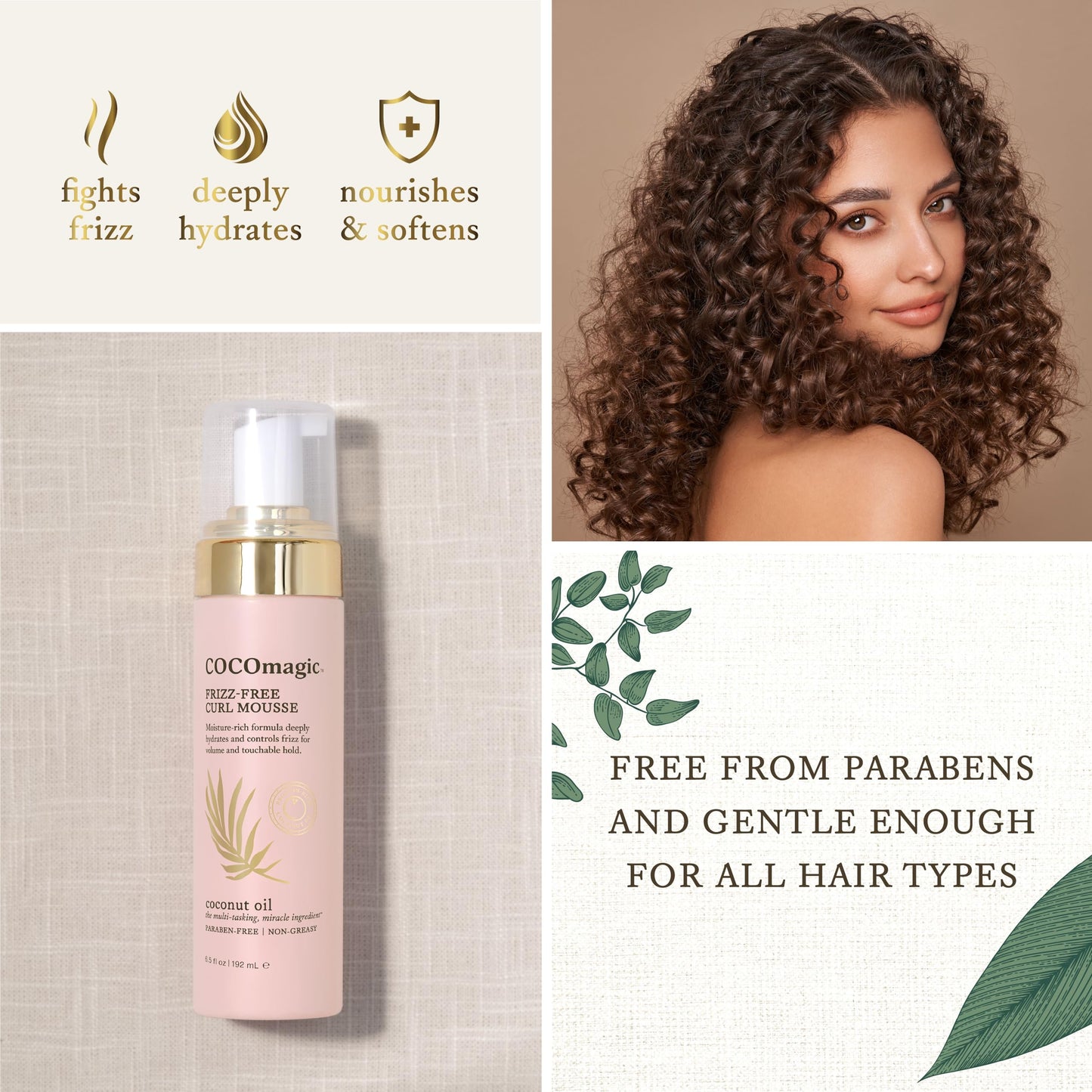 Cocomagic Frizz-Free Curl Mousse with Coconut Oil | Defines & Controls Curls with Soft Hold & Hydration | Non-Greasy, Paraben-Free, Gentle for All