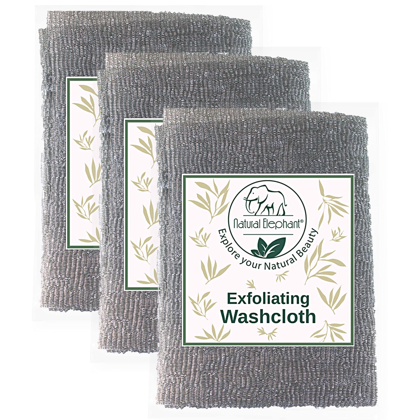 Natural Elephant Exfoliating Washcloth Charcoal Grey Japanese Shower Scrubber for Body (3 Pack (3 Washcloths)) Beauty and Personal Care Natural Elephant