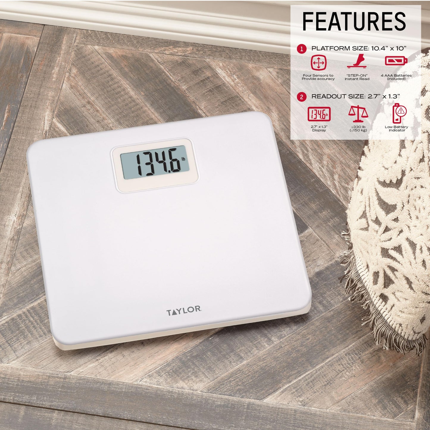 Taylor Digital Plastic Bathroom Scale, Scale for Body Weight, White