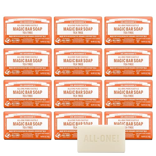 Dr. Bronner's Pure-Castile Magic Bar Soap - Tea Tree, Made with Regenerative Organic Certified Oils, For Face, Body & Hair, Gentle, Vegan, Non-GMO