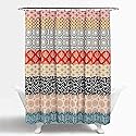 Lush Decor Bohemian Stripe Shower Curtain 72" W x 72" L Turquoise & Orange - Bathroom Curtain - Striped Shower Curtain - Boho Decor - Fabric Shower…