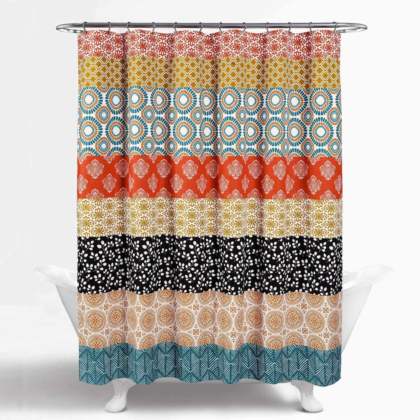 Lush Decor Bohemian Stripe Shower Curtain 72" W x 72" L Turquoise & Orange - Bathroom Curtain - Striped Shower Curtain - Boho Decor - Fabric Shower…