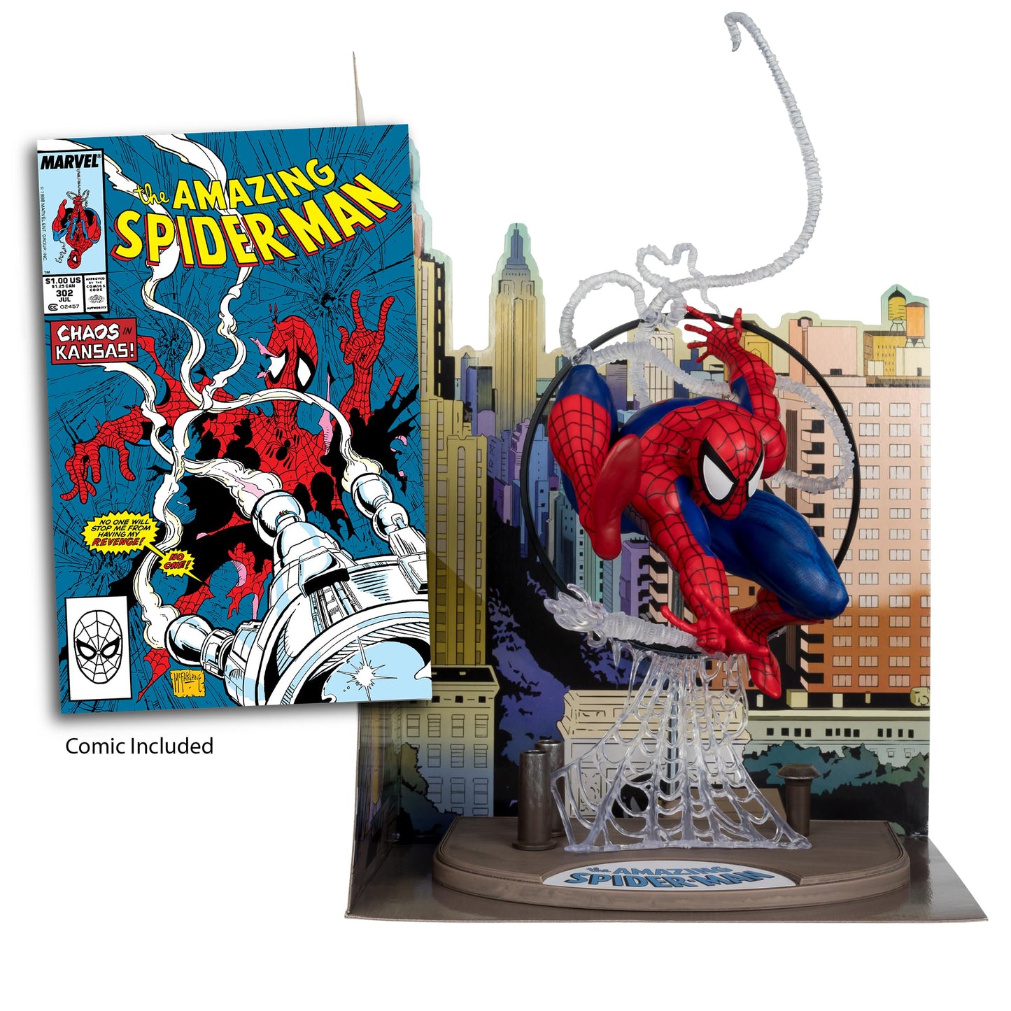 McFarlane Toys - Marvel Spider-Man 1:6th Scale Posed Figure with Scene & Comic (Based on The Amazing Spider-Man #301)