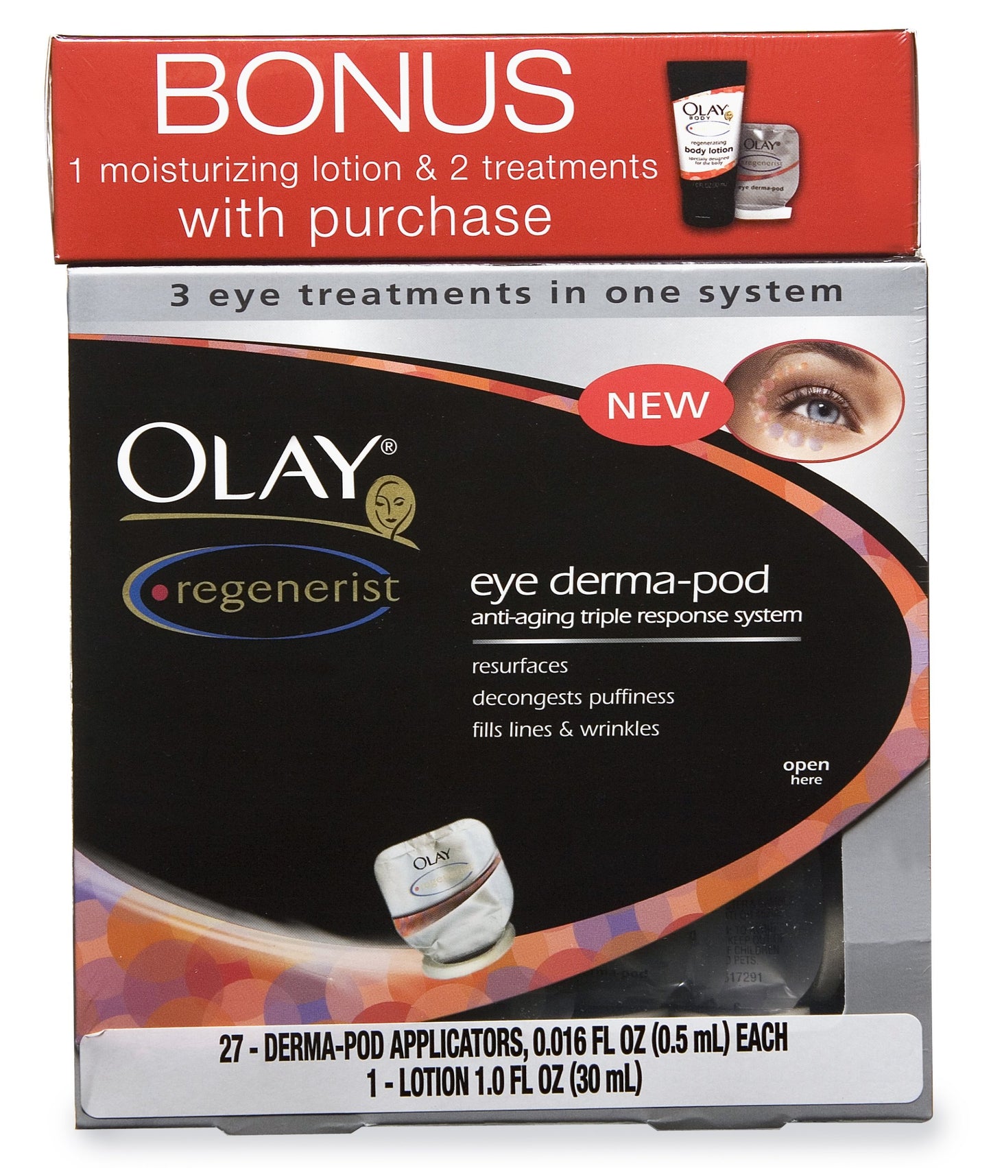 Olay Regenerist Eye Derma Pod with 3 Free Regenerist Derma Pod Samples and 1 Free Regenerist Regenerating Body Lotion Sample (30 ml)