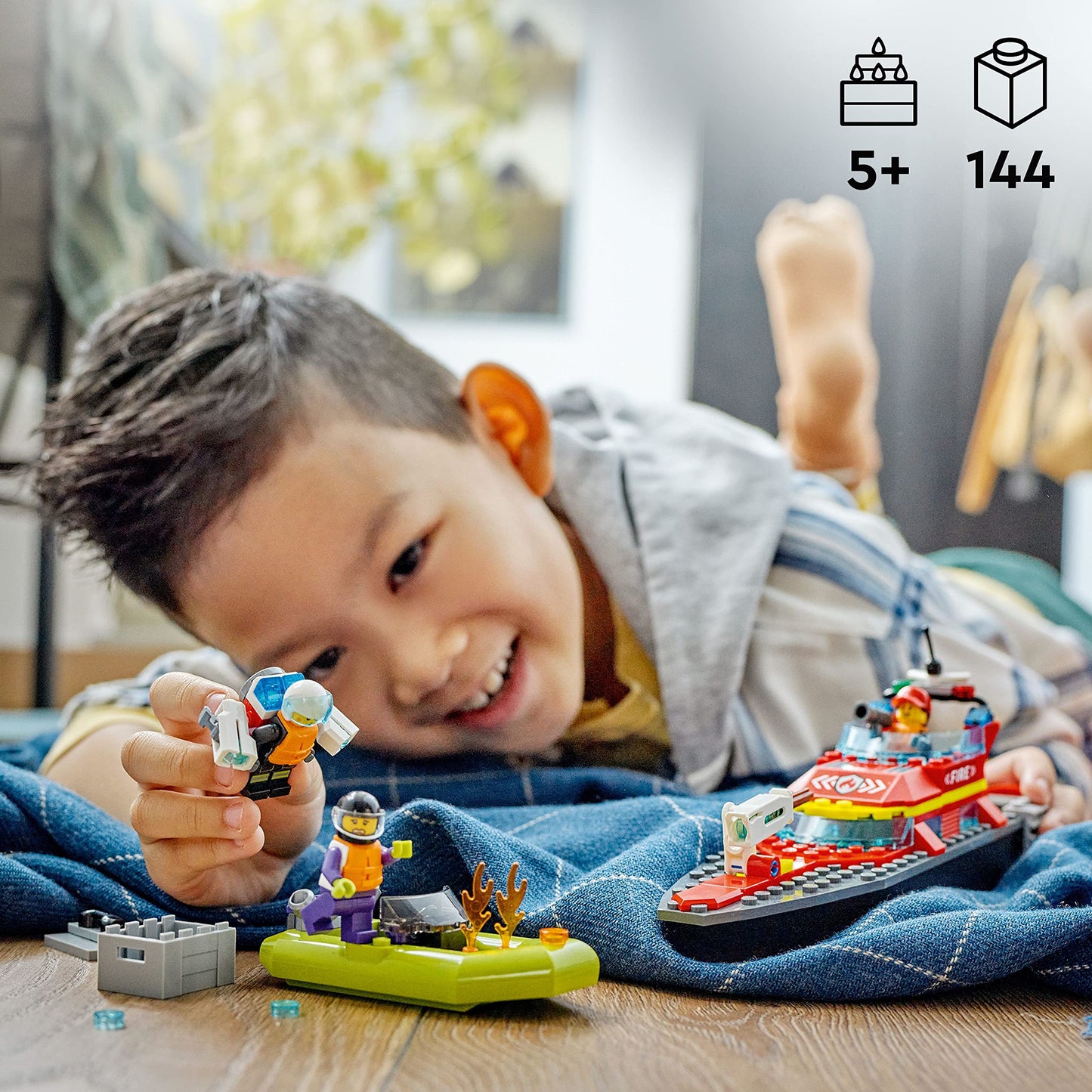 LEGO City Fire Rescue Boat 60373, Floatable Boat Building Toy for Kids Ages 5+, Pretend Play Firefighter Set, Birthday Gift Idea