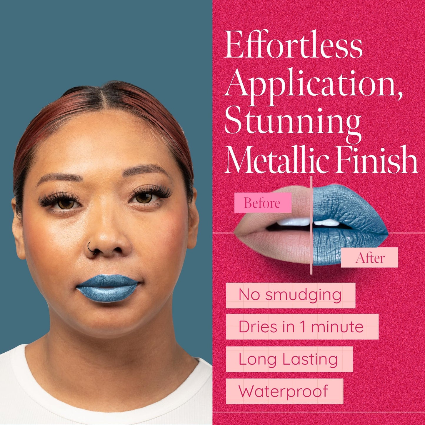 Aromi Teal Blue Metallic Liquid Lipstick | Turquoise, Sea Foam Lip Color with Shimmery Finish, Vegan, Cruelty-free, Long-lasting, Smudge Proof (Arctic