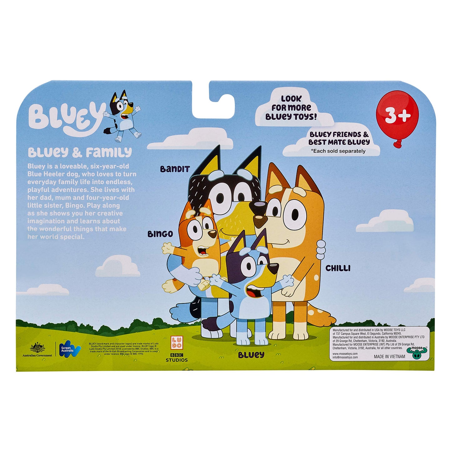 Bluey Family 4-Pack Figures – Bluey, Bingo, Mum & Dad, Poseable Collectible Toys for Kids, Cake Toppers, Gift for Toddlers Ages 3+