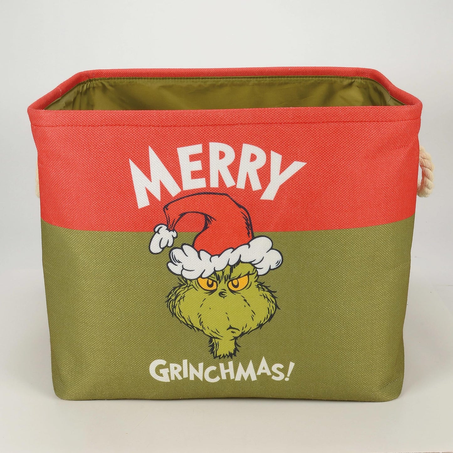 Department 56 Snowpinions Dr. Seuss Merry Grinchmas Gift Tote Storage Bin, 17 by 14 Inch, Multicolor