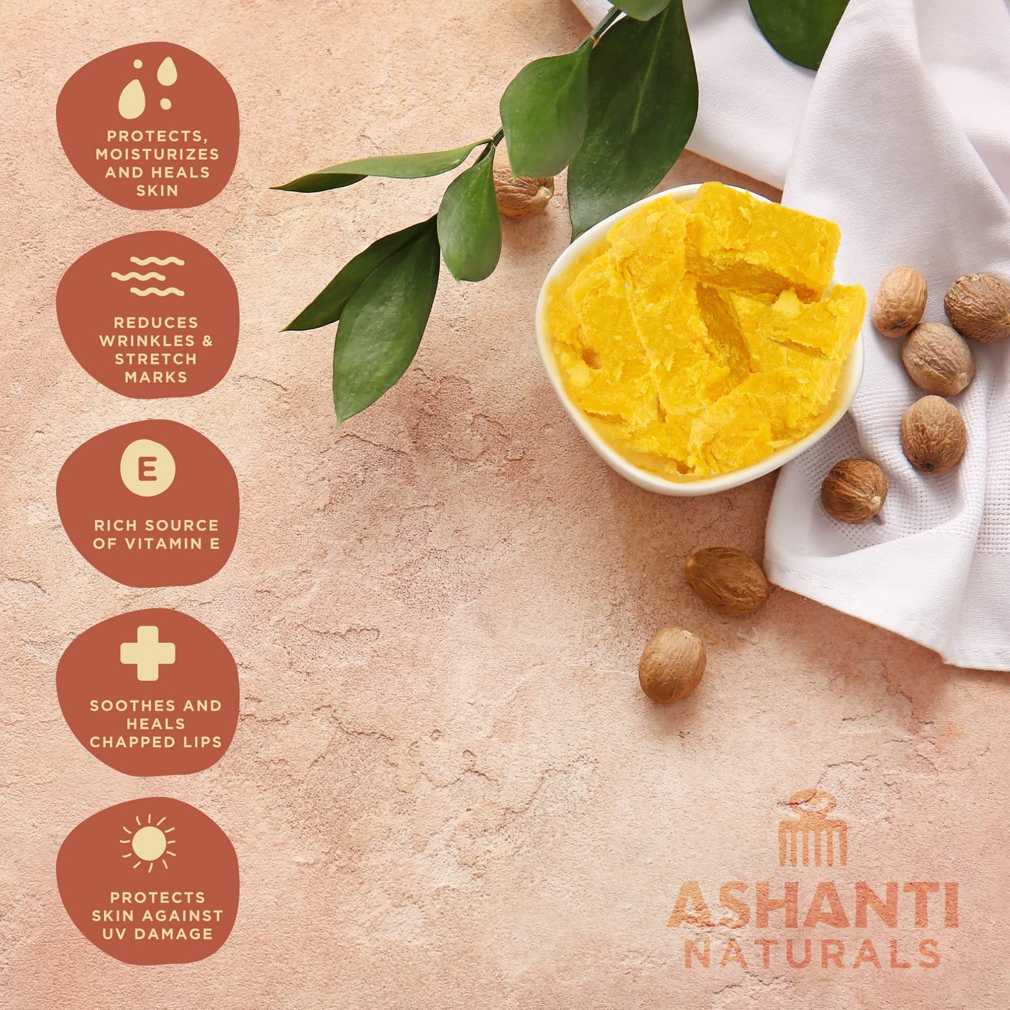 Ashanti Naturals Yellow Chunky Raw Shea Butter | Unrefined African Shea Butter from Ghana | 100% Natural Moisturizer, No Additives - 5 oz