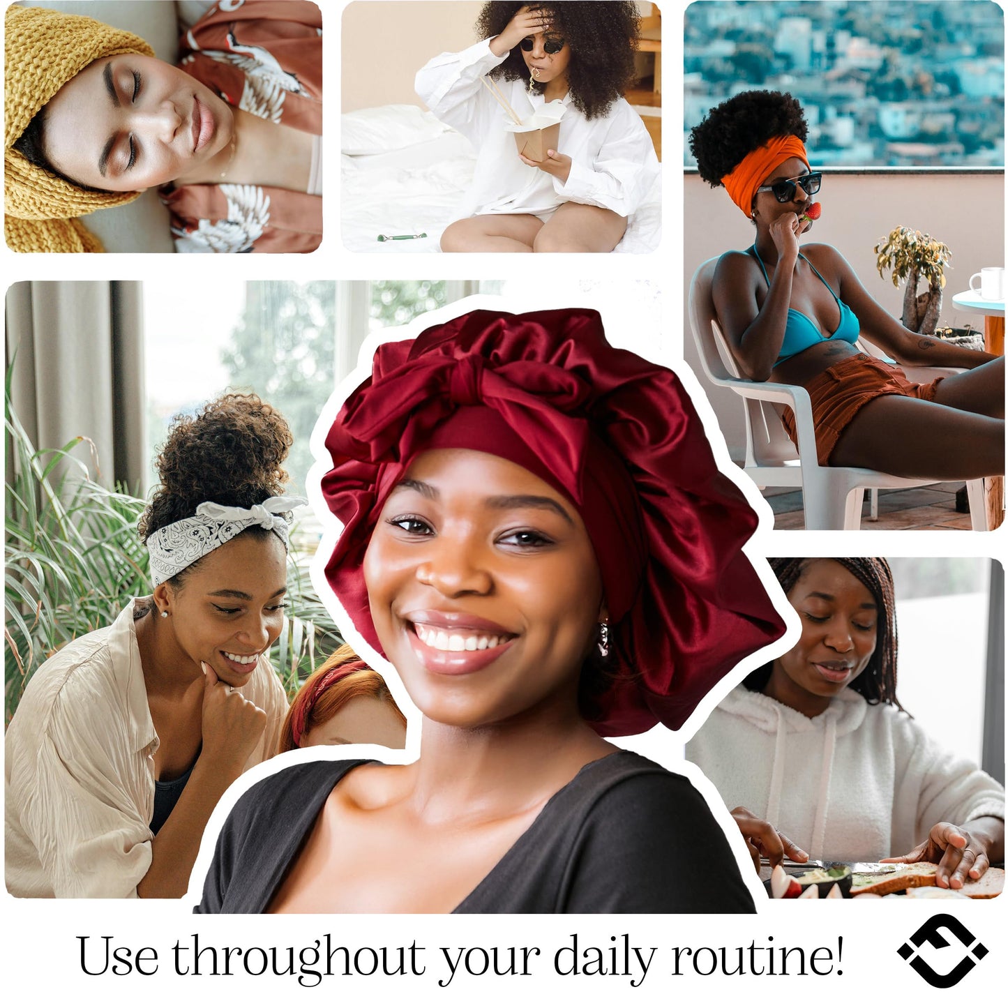 Funky Junque Satin Silk Sleep Bonnet - Double Layer Reversible Hair Wrap for Women, Adjustable Sleep Cap for All Hair Types - Burgundy (Tie Band) Beauty and Personal Care Funky Junque