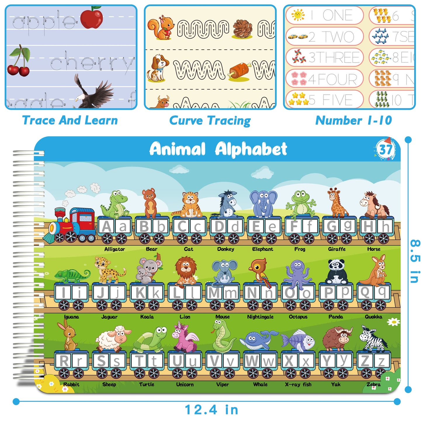 Handwriting Practice Book for Kids – 40-Page Montessori Learning Workbook for Letters, Numbers, Shapes & Sight Words with 8 Dry Erase Markers