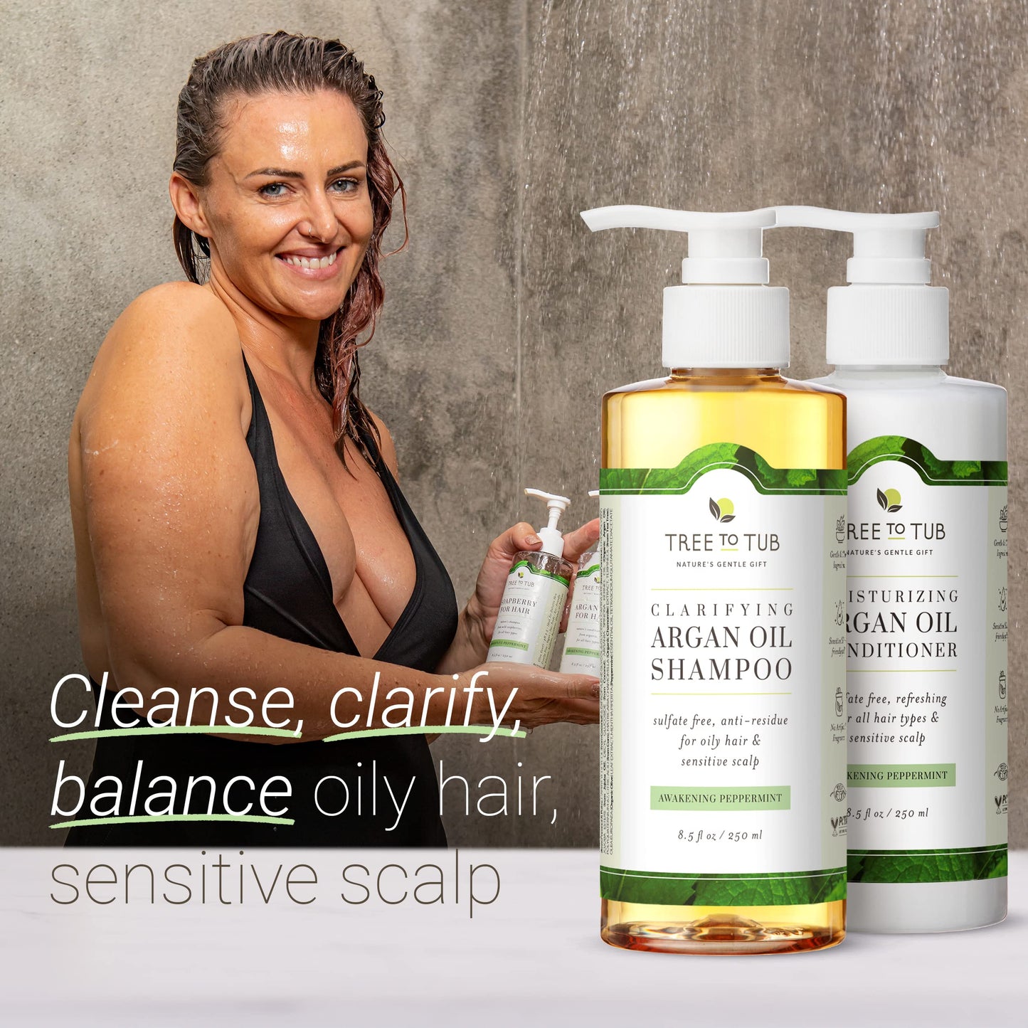 Tree To Tub Sulfate Free Shampoo and Conditioner Set for Oily Hair, Frizz, Sensitive Scalp - Hydrating Argan Oil Shampoo and Conditioner for Women