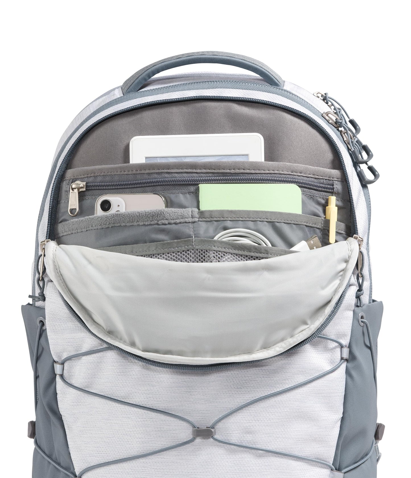 The North Face Women's Borealis Commuter Laptop Backpack - Everyday Travel Bag, 16" Laptop Sleeve, Reflective Details, TNF White Metallic Mélange/Mid Grey-NPF, One Size
