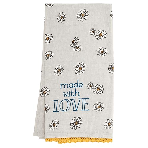 Karma Daisy Tea Towel - 100% Cotton Hand Towels for The Kitchen - Modern Home Decor - White 28.00" x 20.00"